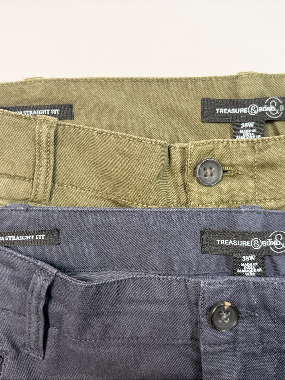 Treasure & Bond Men's Straight Fit Chinos BUNDLE- Olive Green & Charcoal 38x32